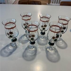 Holiday Star Accent Stemmed Glasses - Clear with Green and Red Accents